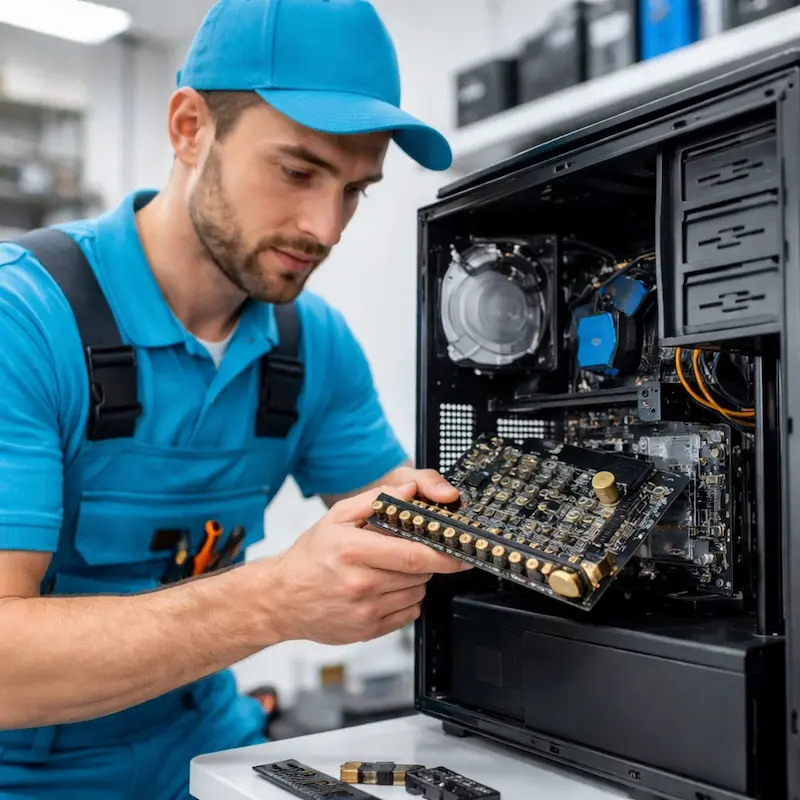 Мастер устанавливает звуковую карту на ПК в Энгельсе